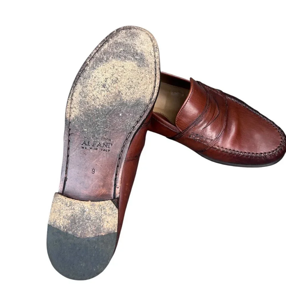 Alfani Men's Made in Italy Brown Leather Penny Loafer Size 9